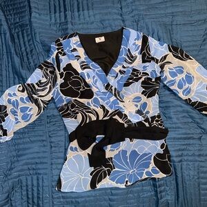 Worthington Blue and Black Floral Blouse